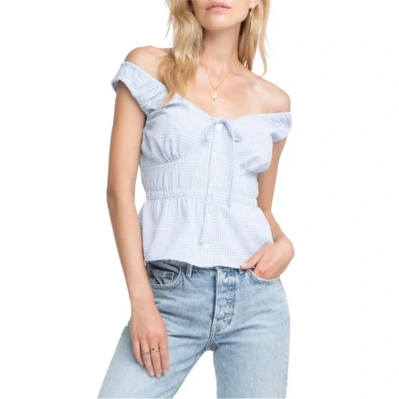 ASTR LIGHT BLUE AND WHITE GINGHAM TOP SIZE M MEDIUM - Picture 15 of 17